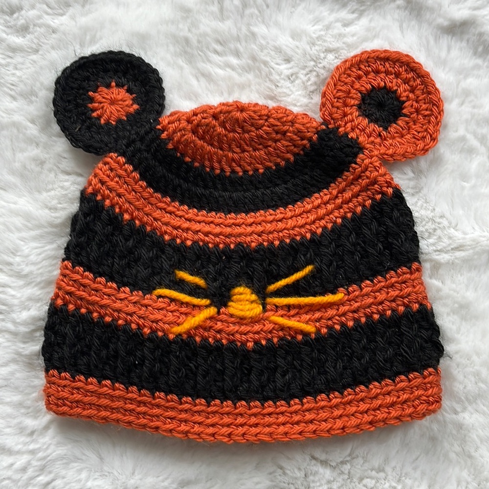 Hand knit “mouse” beanie